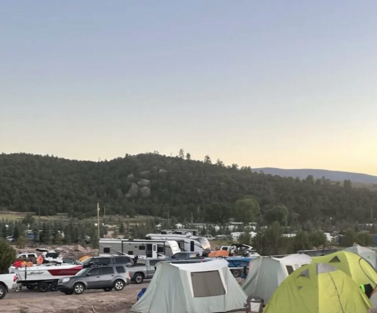 various trailers and cabins in a camping area